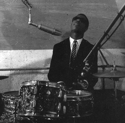 Stevie on drums, without sticks